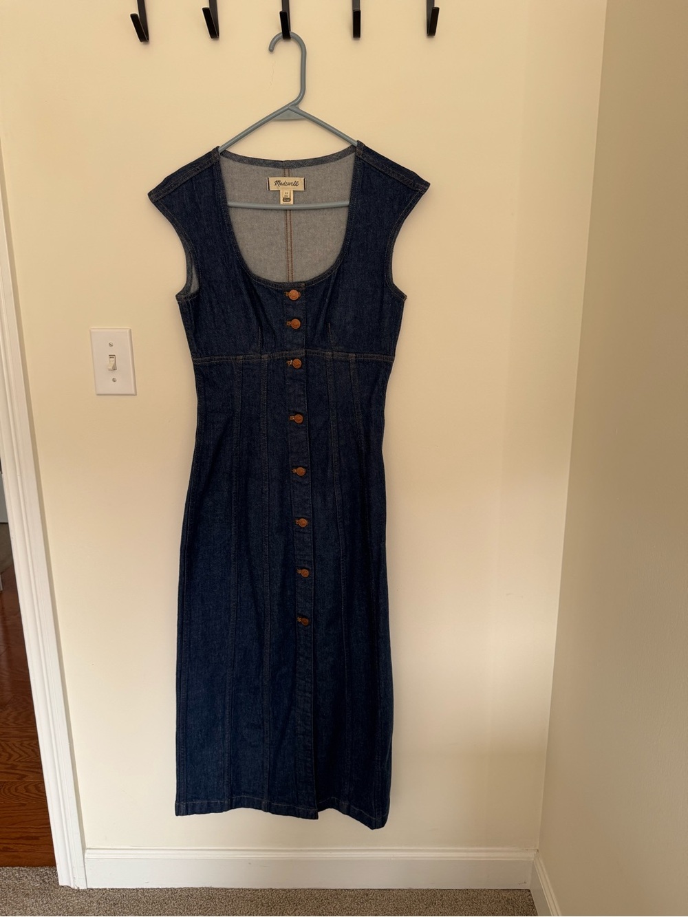 Madewell Dark Blue Denim Button-Front Midi Dress